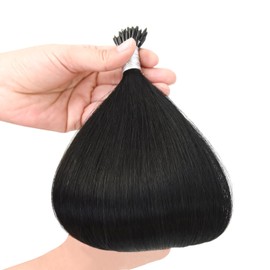 Nanoring Extensions Real Hair Nano Extensions Real Hair Nano Ring 50 g Hair Extensions Nano Tip Hair Extensions (40 cm #1 Black)