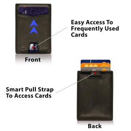 Bryker Hyde RFID Blocking Slim Minimalist ID Inside Front Pocket Wallet, Money Clip, 9 Slots, Leather (Charcoal Black w/Pull Out Card Slot)