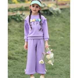 LKUSJMIS Toddler Girl Clothes 5T 6T Little Kids Clothes Purple Long Sleeve Sweatshirt Wide Leg Pants Gifts 2 Pieces Girls Fall Outfits Size 5 6 Year Old