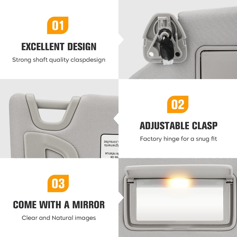 Left & Right Driver Passenger Side Sun Visor Gray with