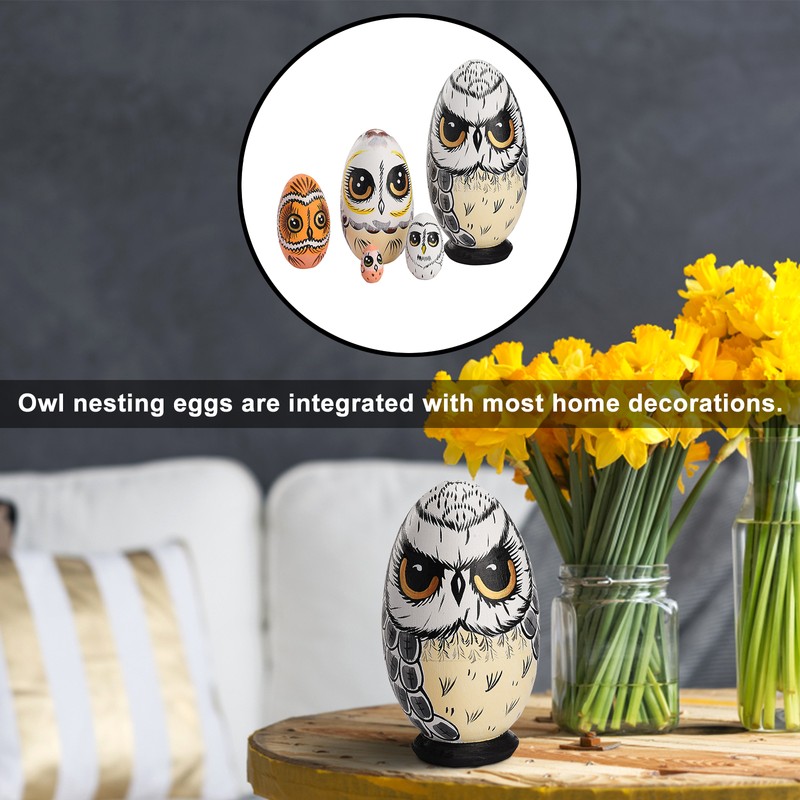 5PCS Owl Nesting Egg Cute Owl Animal Nesting Dolls Wooden