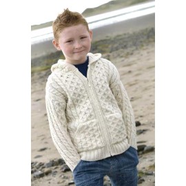 Aran Crafts 100% Irish Merino Wool Kids Hooded Zip Cardigan 12-18 Mth Gift box