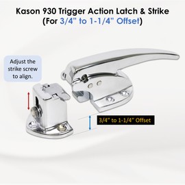 Kason 930 Trigger Action Polished Chrome Finish Latch & Adjustable Strike C, Made in USA for Reach-in Coolers/Refrigerators (3/4" to 1-1/4” Offset)