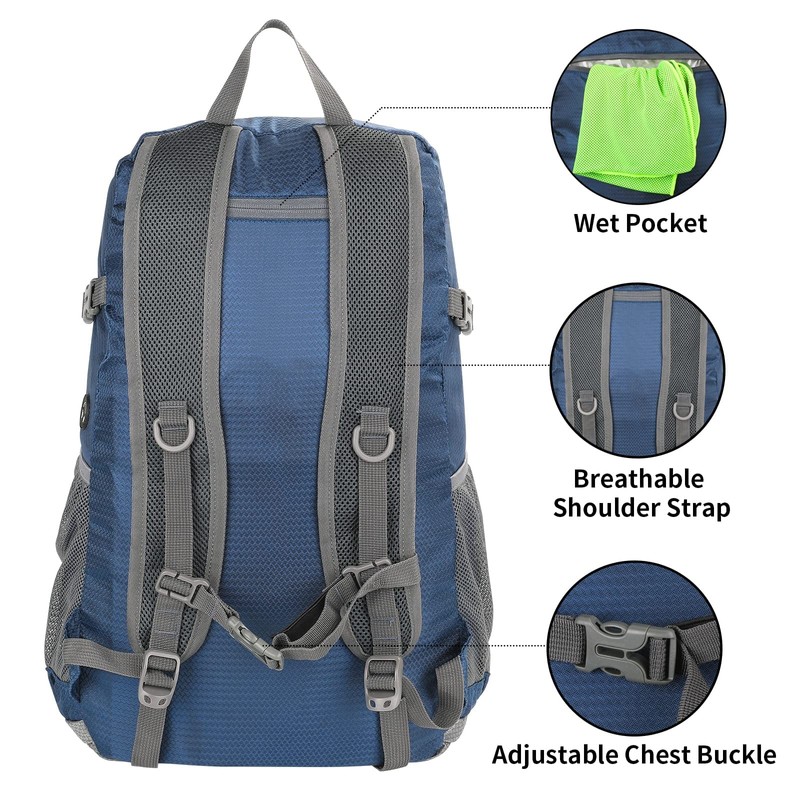 WATERFLY Lightweight Packable Hiking Backpack: Foldable Travel Daypack Ultralight Camping