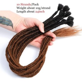 24 Inch Ombre Dreadlocks Extensions 10 Strands Synthetic Dreads Crochet Braiding Hair for Women / Men Jamaica Reggae Locs (Ombre Black and Dark Brown)