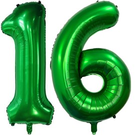 Number 16 Dark Green Balloons 40 Inch Giant Green 16 Numer Foil Helium Balloons for 16th Green Birthday Party Supplies 16th Anniversary Events Decorations