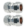 WRAS 15mm Chrome Plated Compression Straight Connectors 2 Pack BS