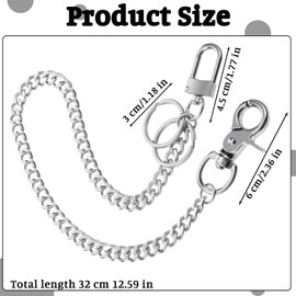 Alrhso Pants Chain Waist Chain Silver Jean Chains for Men Women Heavy Duty Metal Keychain Punk Wallet Chains Hip Hop Style Keyholder Round Clasp Goth Keyring