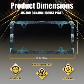 Ocean Wave License Plate Frame Blue Texture Japanese Traditional Waves Print License Plate Funny Stainless Steel Accessory Colorful License Plate Cover Personalise Decoration with Screws 12.3" x 6.3"