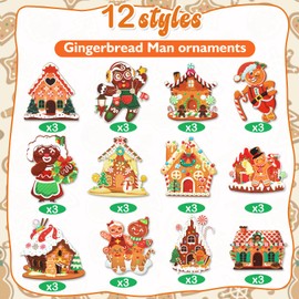 HOWAF 36pcs Christmas Gingerbread Man Gingerbread House Wooden Ornaments Ginger Man Xmas Tree Hanging Ornaments Decorations for Christmas Holiday Indoor Decorations