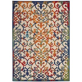Nourison Aloha Indoor/Outdoor Multicolor 6' x 9' Area Rug, Transitional, French Country, Easy Cleaning, Non Shedding, Bed Room, Kitchen, Living Room, Deck, Backyard