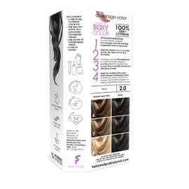 BOXY COLOR Coloring kit professional, permanent color cream hair dye with Vegetal Protein to get Hair with intense color shiny and silky. 100% Gray Coverage. (2.0 Black)