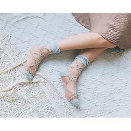 Benefeet Sox - Calcetines de encaje transparentes para mujer, calcetines de malla para niñas y mujeres, calcetines de vidrio ultrafino, Paquete de 5 flores argyle, Talla única
