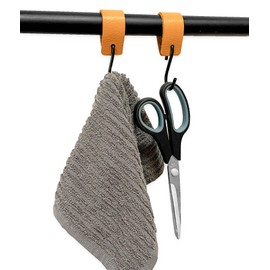 Brute Strength - Leather S Hooks for Hanging - Ochre Yellow - 6 Pieces - Incl. Silver & Black Hooks for Hanging Coats, Cups, Towels, Kitchen Leather s-Hooks