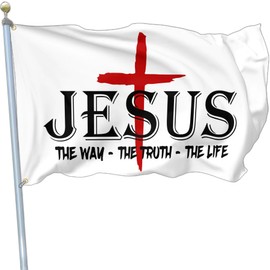 Jesus The Way Truth Life Flag Christian Jesus American Flags for Outside 3x5 Double Sided Faith Over Fear Jesus Flag Outdoor House Yard Easter Decorations Flag Christian Gifts Banner