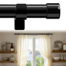 Small Curtain Rods For Windows 16-36” - Short Heavy Duty Drapery Rod With Adjustable Brackets,Basic Metal Curtain Pole For Kitchen,Bedroom,Bathroom,Easy Install Apartment Friendly,Black