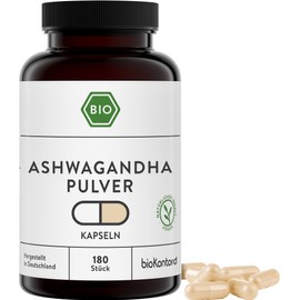 bioKontor Organic Ashwagandha Capsules, Pack of 180, Ashwagandha Capsules Vegan, 1500 mg Ashwagandha per Daily Dose, Indian Ginseng Capsules, Produced in Germany, Controlled Organic Cultivation