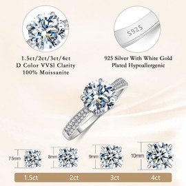 BAGUTTA PAVONE Moissanite Engagement Rings for Women, D Color VVS1 Moissanite Promise Ring 18K White Gold Plated S925 Sterling Silver Wedding band for Women Moissanite Ring 3CT,Size 10