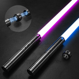 LCMAOKE 2 Pack Lightsaber, 15 Colors and 4 Modes Light up Light Saber for Dueling, 2-in-1 RGB Detachable USB Charge, Gifts Toys for Kids Adults Birthday Christmas Thanksgiving