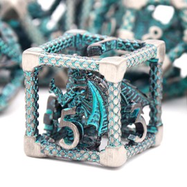 HNCCESG D&D Dice, Dungeons and Dragons Metal Dice Set Polyhedral Hollow Role Playing D and D Starter Dice for RPG MTG Table Board Games Pathfinder Warhammer Shadowrun Yahtzee (3D Sliver Blue)