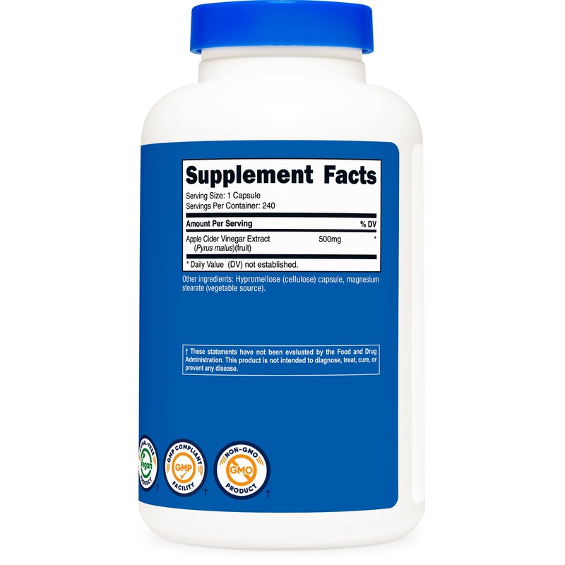 Nutricost Apple Cider Vinegar Capsules 500mg, 240 Vegetarian Capsules -