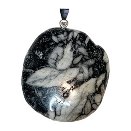 KRIO 1 x Großer Pinolith Scheibenstein IOV250307 Therapiestein als Anhänger mit Silberöse - Größe L Steinlänge 31 bis 43mm, Dicke 8 bis 10mm (Pinolith 10)