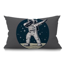 Space Cushion Cover 12x20 Inch Funny Dabbing Astronaut on Universe Planet Moon with Stars Polka Dot Rectangle Pillow Cases Home Decorative Cotton Linen Throw Pillow Cover for Bed Sofa 30 x 50 cm