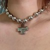72ore Chunky Cross Necklace Silver Big Beaded Cross Pendant Choker
