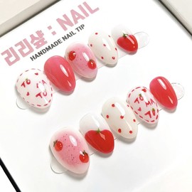 Cute tomato handmade nail tips - Stelletto / 앙증토마토 수제네일팁 - 스텔레토
