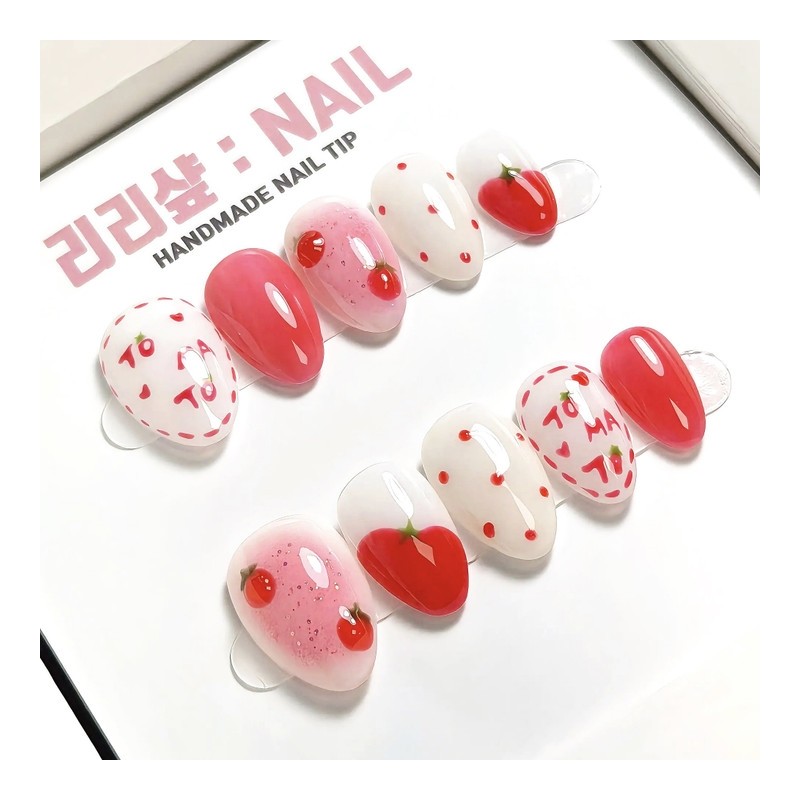 Cute tomato handmade nail tips - Stelletto / 앙증토마토 수제네일팁