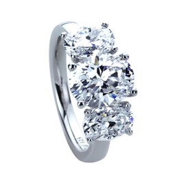 DoubleAccent Platinum Plated Sterling Silver Ring 3.5 CT Oval CZ Stone Three Stone Wedding Anniversary Ring (Size 5 to 9), 7