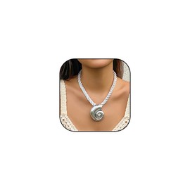 XUN Zhe Boho Conch Shell Starfish Pendant Necklace Ocean Animal Sea Shell Statement Necklace Bohemian Beach Spiral Shell Clavicle Necklace Jewelry for Women (Conch Silver)