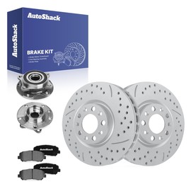 AutoShack Front Vented Drilled & Slotted Coated Brake Rotors Silver Matte Finish + Ceramic Pads + Hub Bearing Assembly 8-PC Brake Kit Replacement for 2013-2016 Dodge Dart TurboGuard 12.01" (305 mm)