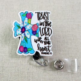 Trust in the Lord Bible Verse Retractable Badge Reel, Proverbs 3:5 Badge Holder, Medical Nursing ID Holder, Bible Quote Badge Reel Gift