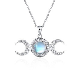 YAFEINI Triple Moon Goddess Necklace Sterling Silver Celtic Knot Pendant Jewelry Gifts for Women, Sterling Silver, Moonstone