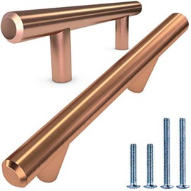 ALPINE HARDWARE Premium Solid Euro Style Bar Handle Pull-25Pack ~3.75 inch Hole Center & 6 1/8 inch Length-Heavy Stainless Steel Handle Pull W/ Copper/Bronze Finish-American Owned Cabinet Hardware