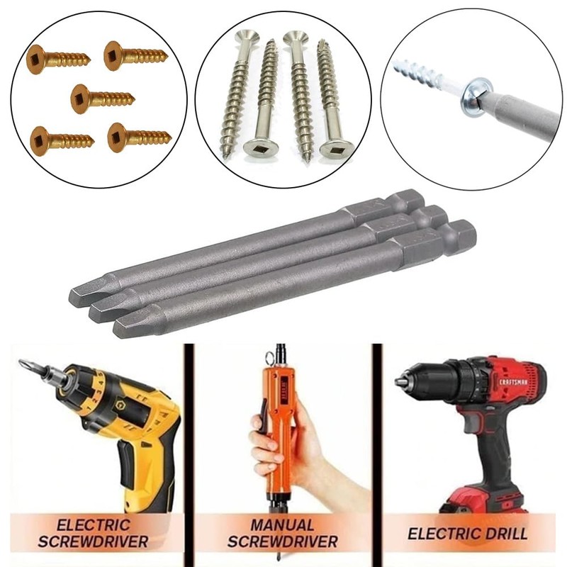 Saipor 10pcs SQ2 100mm Magnetic Square Drill Bit Set Hex
