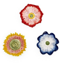 Two's Company in Full Bloom Set of 3 Hand-Painted Flower Trinket Tray with A/3 Designs