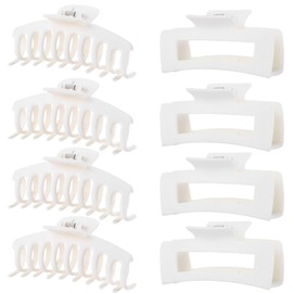 White Hair Clips for Women - 8 Pack 4.3 Inch Large Hair Claw Clips for Women Thin Thick Curly Hair, Big Matte Banana Clips,Strong Hold jaw clips