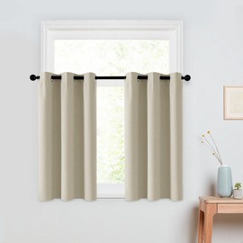 Set of 2 Short Curtains, Bistro Curtain, Half Window Curtains for Bedroom, Privacy Curtain for Windows, Energy Saving Curtain for Bathroom, 85 x 115 cm, Beige