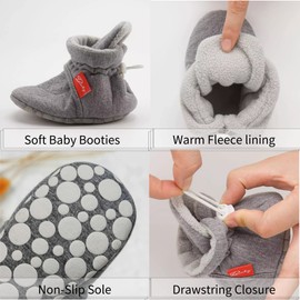 SOFMUO Unisex Newborn Baby Cotton Booties Non-Slip Sole for Toddler Boys Girls Infant Winter Warm Fleece Cozy Socks Shoes (A03/White,0-6 Months)