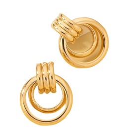 Gold Hoop Earrings for Women, Clip On Double Hoop Earrings, Trendy Chunky Hoops Earrings Dainty Jewelry Gifts for Girls Women