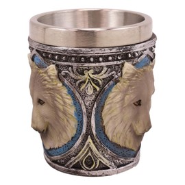 Ebros Full Moon Mythical Animal Spirit Alpha Wolf Themed 2-Ounce Shot Glass Resin Housing With Stainless Steel Liners Wolves or Timberwolves Themed Souvenir And Party Hosting Idea (Gray Direwolf, 1)