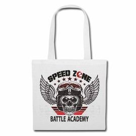 Tasche Umhängetasche SPEED ZONE SKULL BIKERSHIRT GOTHIC BIKE CLUB MC MOTORCYCLE CHOPPER CUSTOM MOTORRAD MOTORRADTREFFEN CLUB TREFFEN Einkaufstasche Schulbeutel Turnbeutel in Weiß