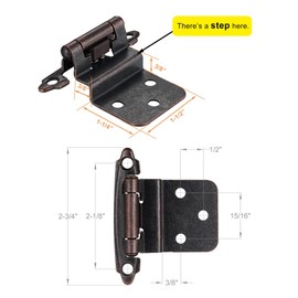 Vallecloud 4 Pack (2 Pair) 3/8" Inset Antique Copper Self Closing Cabinet Hinges for Offset Kitchen Cabinet Door, Face Frame Semi Concealed Hinges