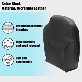 NLQR Black Front Driver Side Top Lean Back Seat Cover Microfiber Leather Replacement Compatible with Dodge Ram 1500 2500 3500 1998 1999 2000 2001 2002