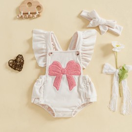 Baby Girl Overalls Romper Casual Bow Print Jumpsuit Headband Set Clothes (White, 3-6 Months)