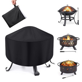 Fire Pit Cover Round Waterproof Fit for 80/90/100cm Outdoor Round Firepit or Fire Bowl 420D Heavy Duty Firepit Cover, Black Patio Fire Bowl Cover