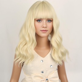 PATTNIUM Kids Blonde Wig for Girls Child Short Blonde Wig Light Blonde Wig with Bangs Children Blonde Bob Wig Synthetic Wig with WIg Cap