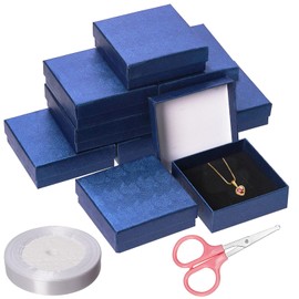 Glarks Cardboard Jewellery Gift Boxes Set, Pink Fan-shaped Pattern, Necklace, Earring, Bracelet Boxes with Polyester Ribbon and Scissors for Birthday, Wedding, Pack of 12, 3.5 x 3.5 x 1 Inch (Blue)